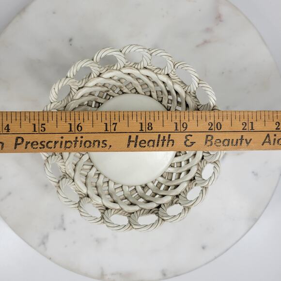 Vintage Capodimonte Pedestal Bowl 4.25" Pink Flower Woven Porcelain Basket - Picture 6 of 16